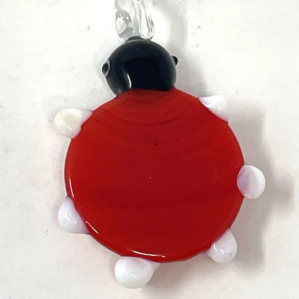 Art Glass Murano Ladybug Necklace Pendant‎ Good Luck Red Black Lady Bug Charm